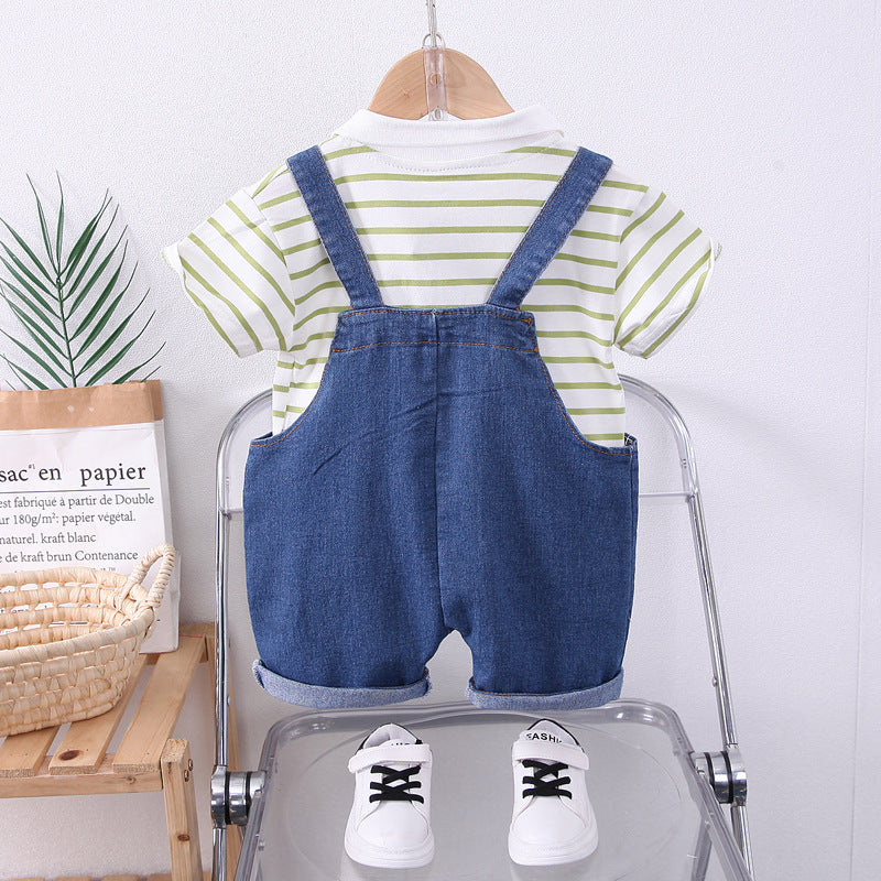 Garçons Lapel rayé Denim Dungaree Set 2 pièces