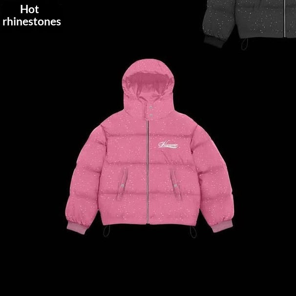 Manteau de coton épais avec fermeture éclair et transfert thermique Strass
