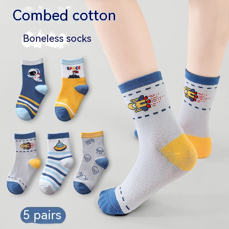 Chaussettes pour enfants Printemps et Automne mince Longueur mi-calf Couleur solide Chaussettes en coton