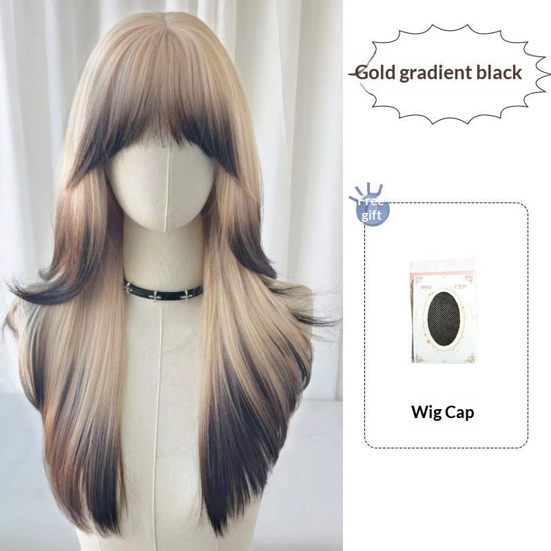 Ombre Long Curly Wig with Wispy Bangs