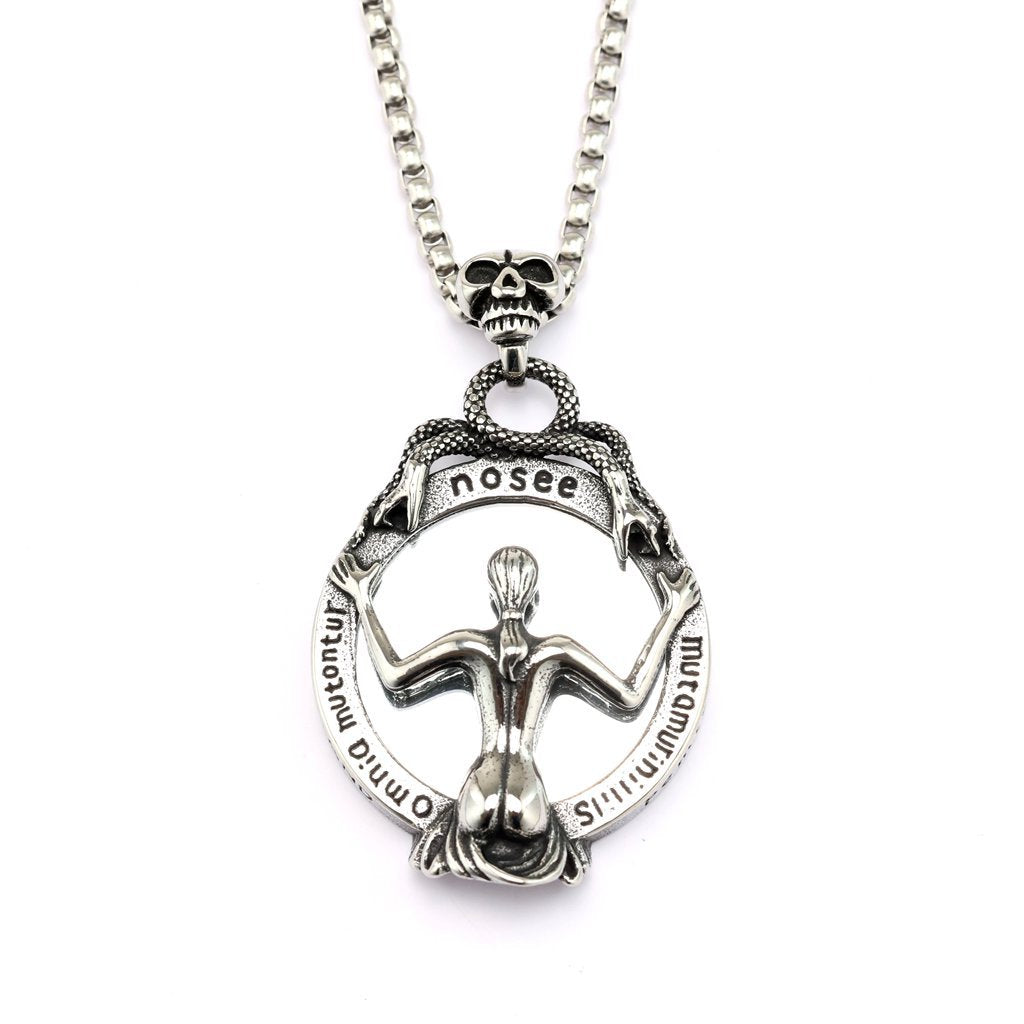 Collier miroir magique pendentif homme en acier inoxydable rétro