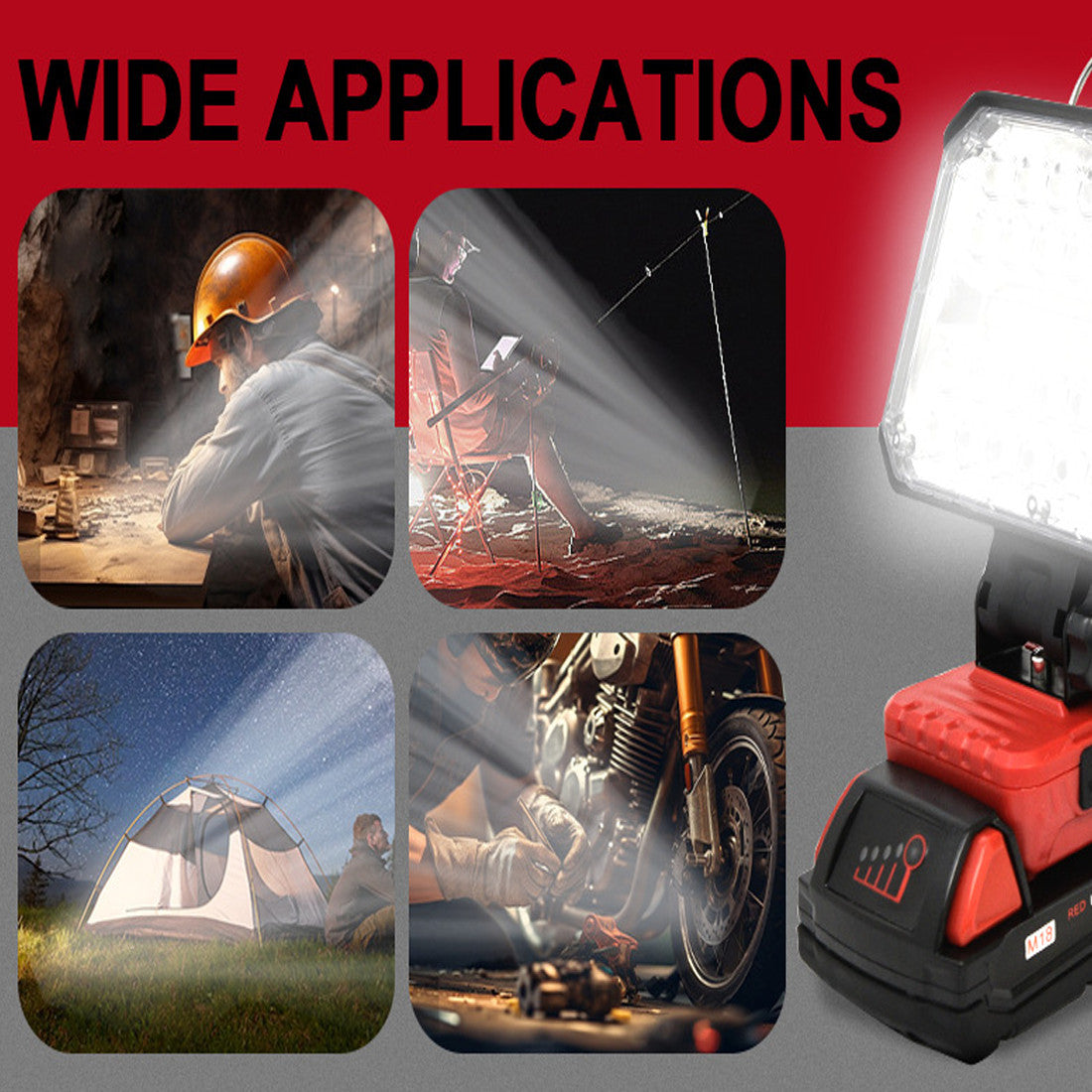 LED travail léger sans fil pour Milwaukee M18 18V Batterie USB Port extérieur Lampe