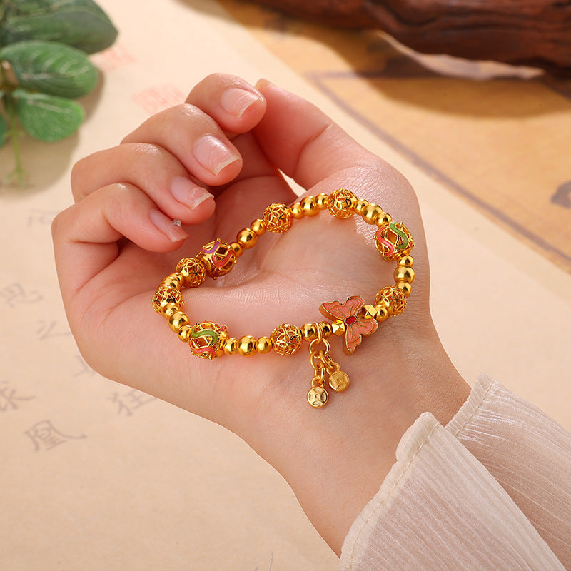 European And American Retro Electroplated 18K Or Transfert Perle Bracelet Papillon Femmes'