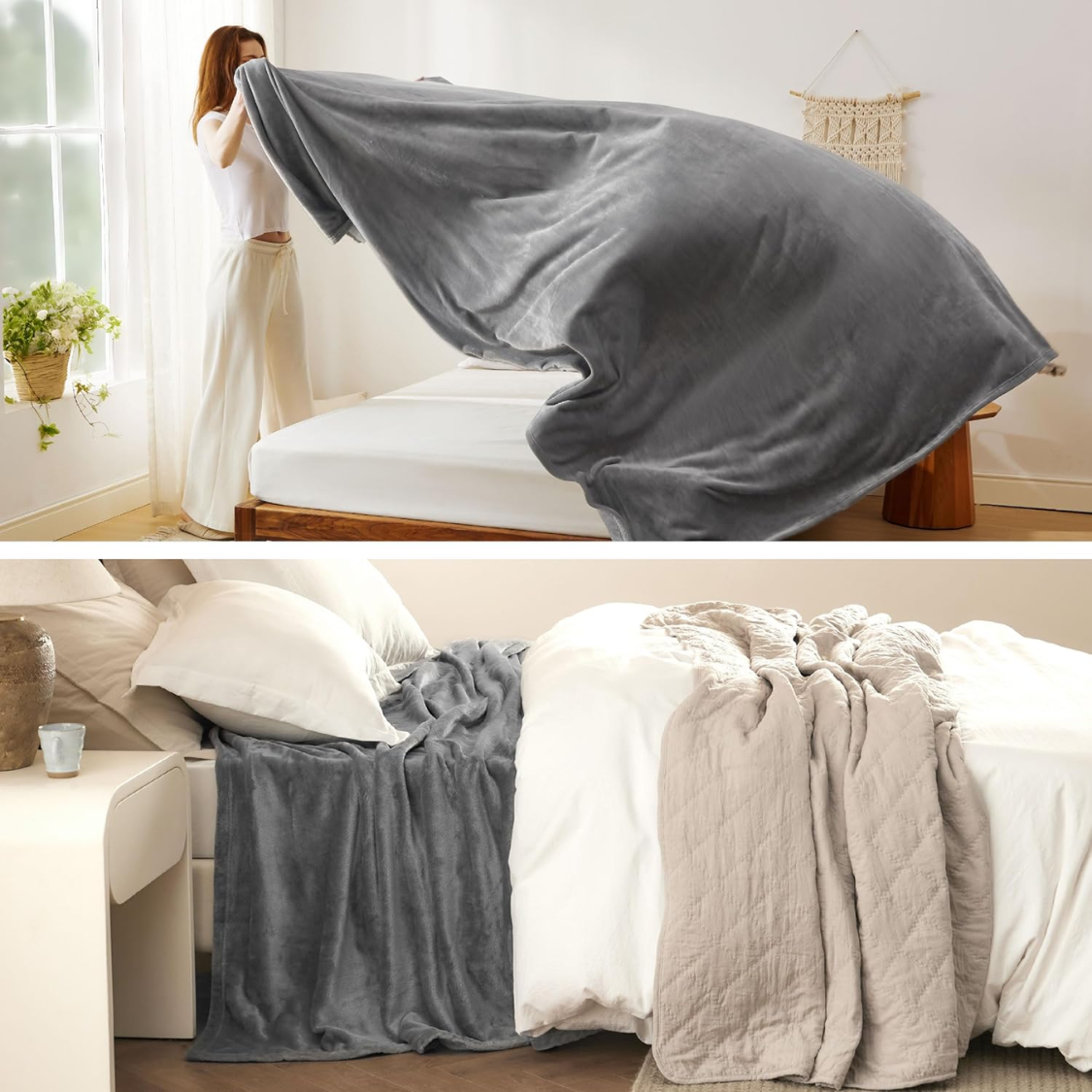 Blankets Queen Taille Grey Soft Warm Outdoor Picknic Blanket Pour Camping Travel