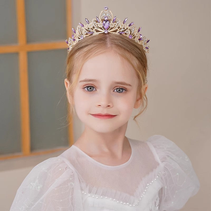 Children's Simple Purple Rhinestone Crown Hairstyle