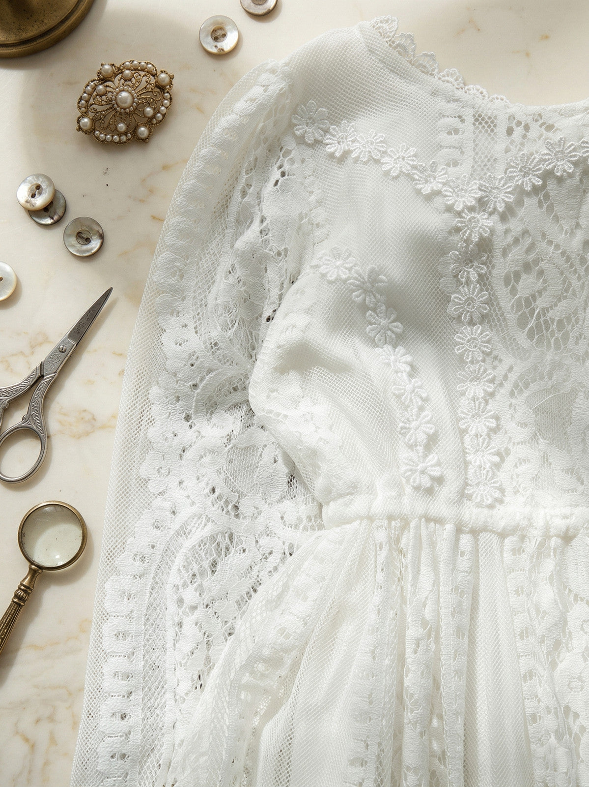 Robe de fée en dentelle blanche vintage pour les filles extra longue jupe 2-4Y