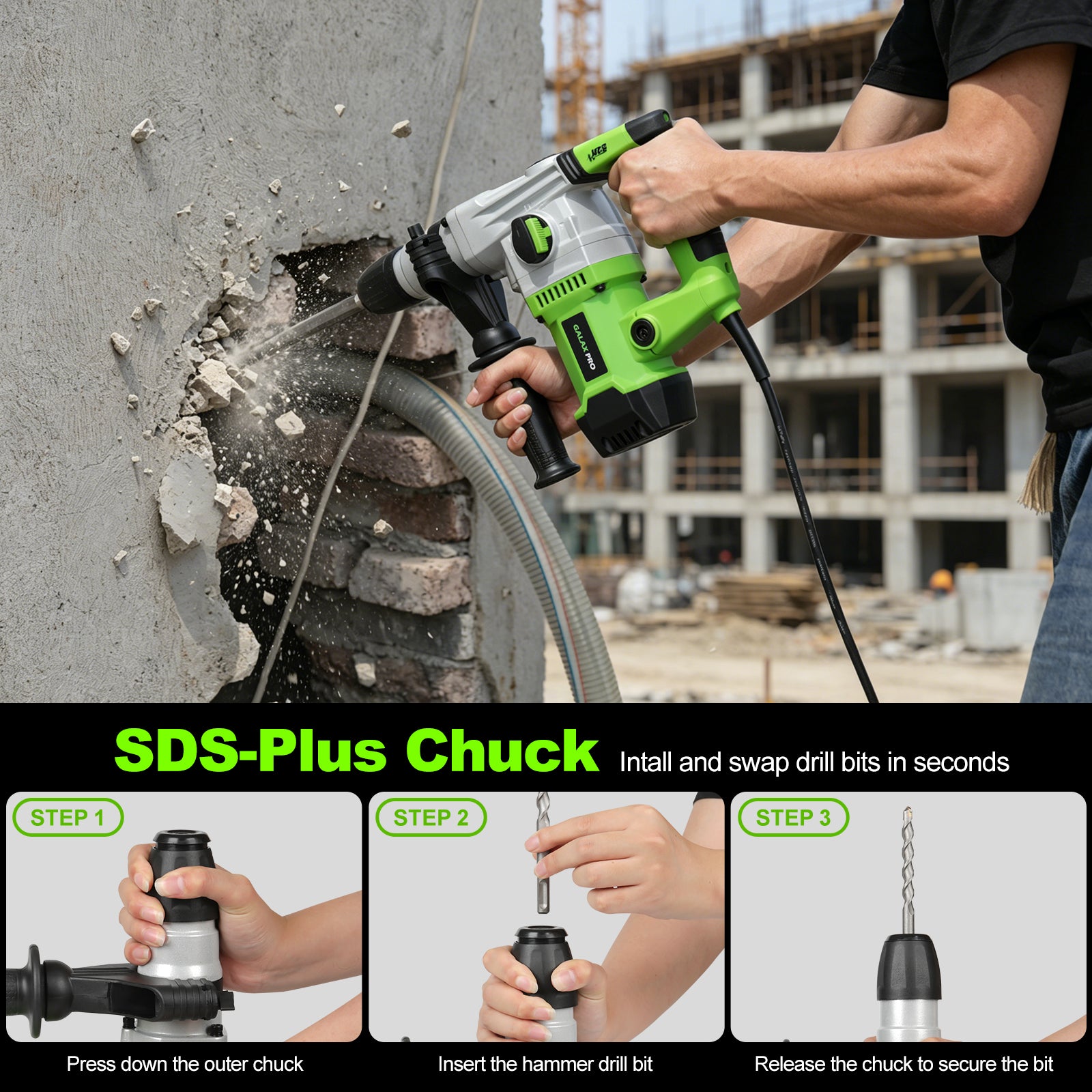 GALAX PRO SDS Plus Foreuse rotative à marteau 1500W 4000RPM