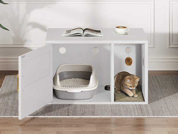 Cat Litter Box Cabinet multifonctionnel blanc moderne Maison de chat Salle de toilettes Table d'extrémité pour Bedro
