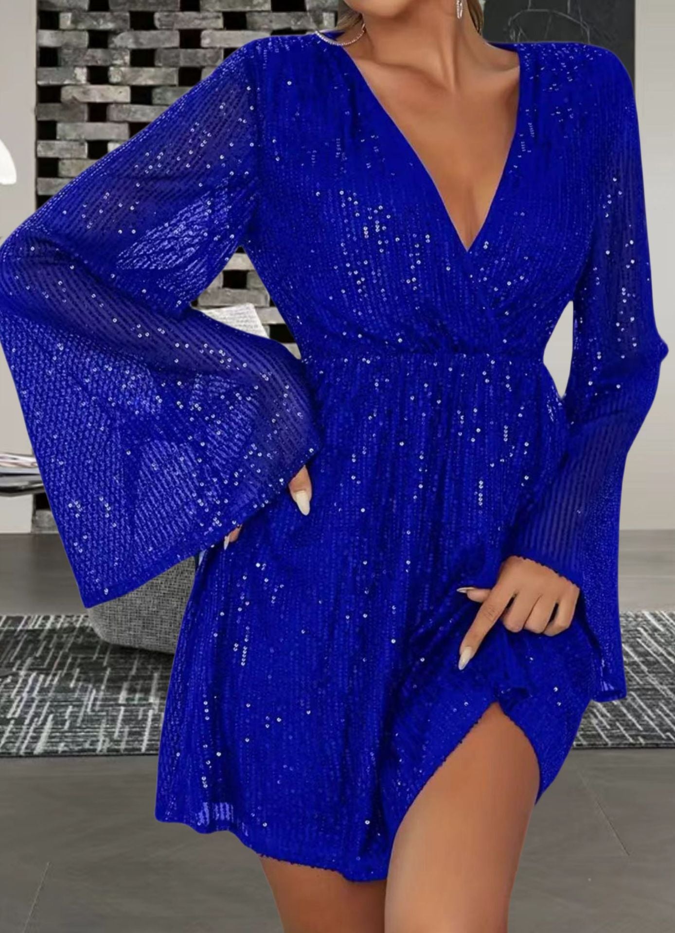 Robe de soirée de soirée de soirée de soirée de soirée en V-col Sequin