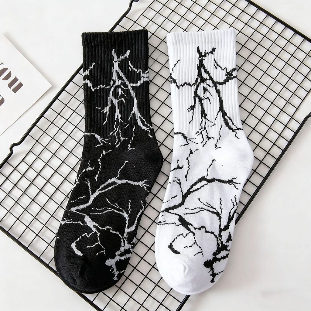 Style coréen Trendy Marque Unisexe Couple Graffiti Couleur bloquées Chaussettes mi-calf