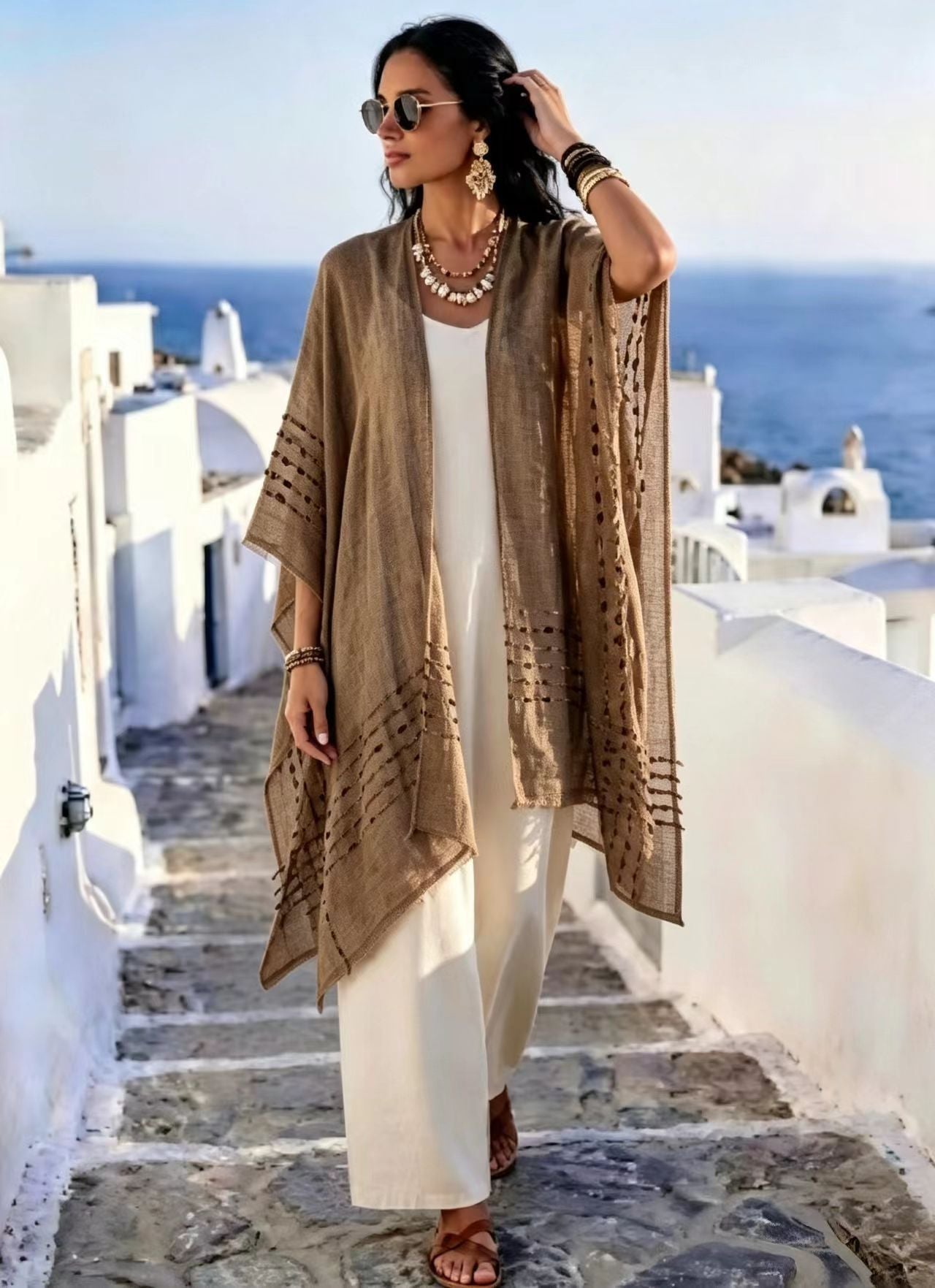 Nouveau style Sun-protective Shaw Womens Resort-style Knitted Cardigan