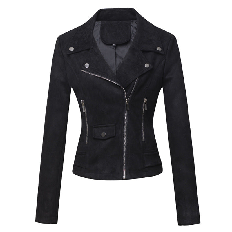 Veste en cuir pour femmes style court Slim-Fit Suede Veste en cuir Velours pour la navette