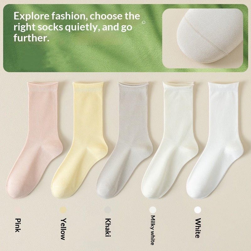 Springsummer Chaussettes mi-calf pour femmes en soie