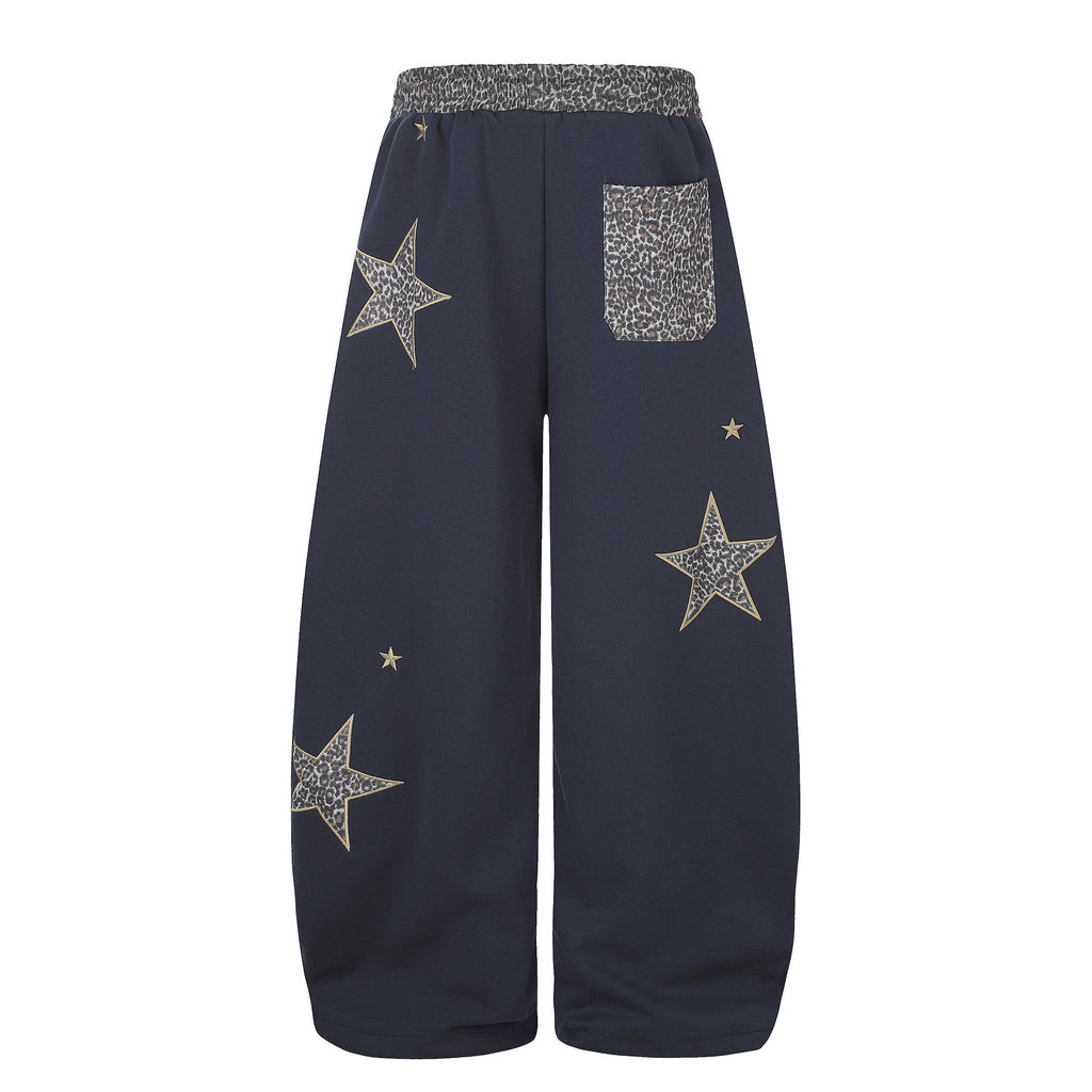 Retro Leopard Imprimer Star Patch Broded Sweatpants Pour les femmes