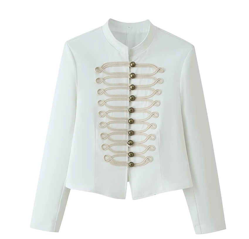 INS Femme populaire Mode Stand-collar Grenouille-bouton Manches longues Coat