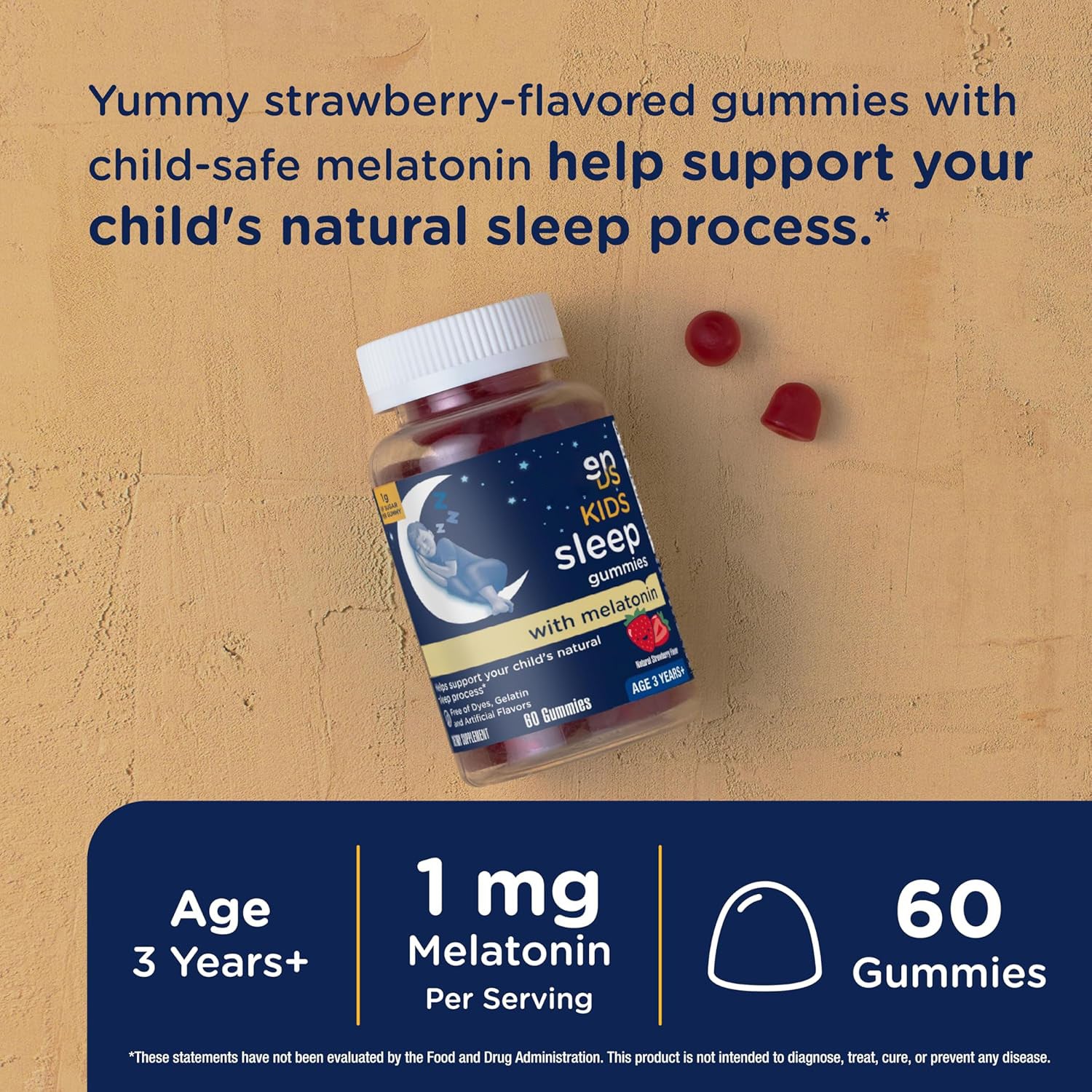 Enfants Melatonine Gommies Flacon de fraise Gommies fonctionnelles