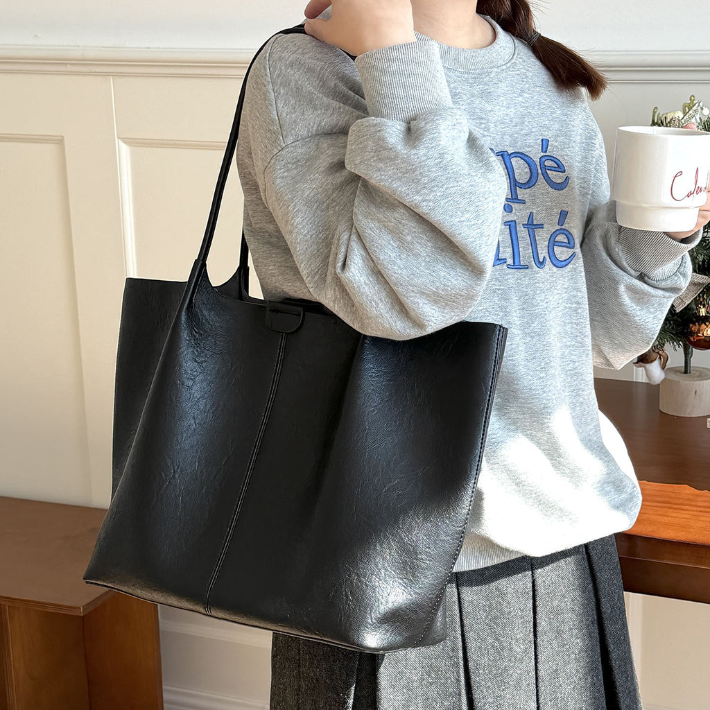Sac d'épaule en cuir souple de grande capacité