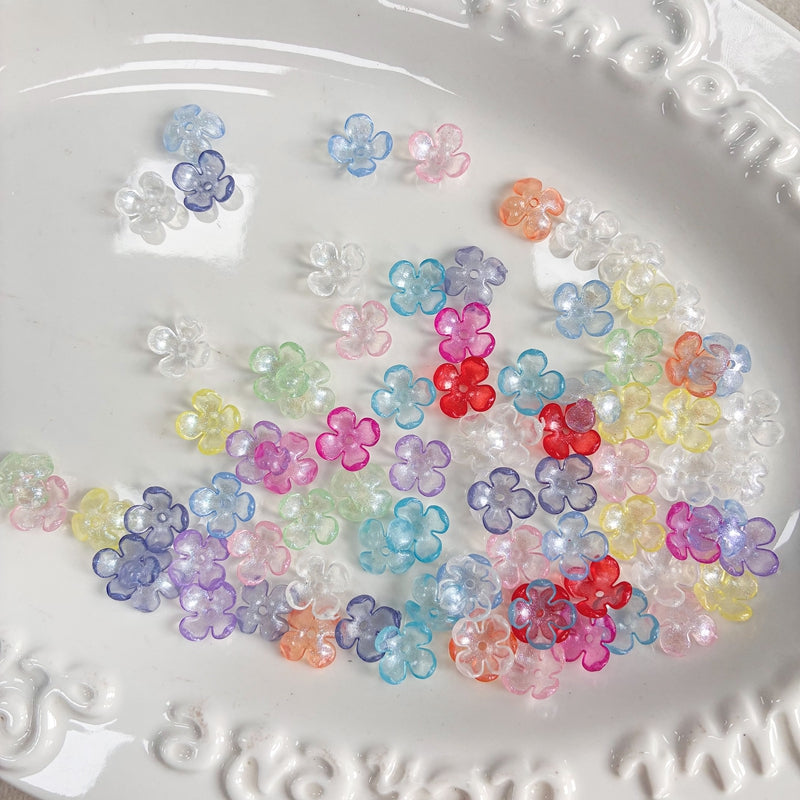 Perles de fleurs acryliques 4-Petal avec fines paillettes