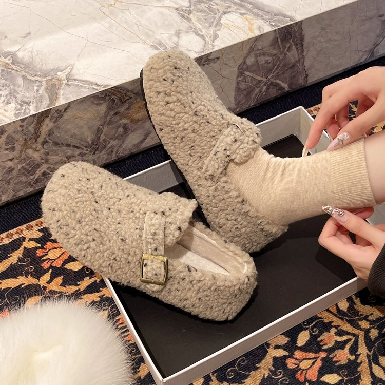 Leopard Print Furry Clogs femmes boucle sangle chaude polaire doublée glisser sur chaussures plates