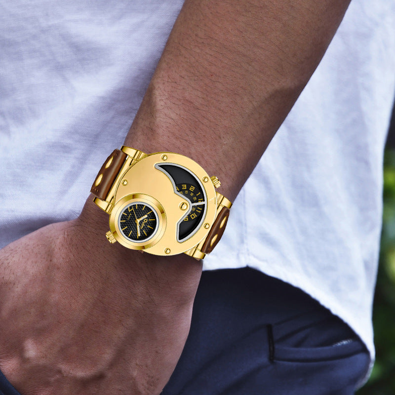 Montre or multi-fonctionnelle à cadran exagéré pour hommes