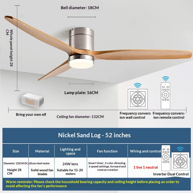 Ventilateur de plafond en bois massif nordique
