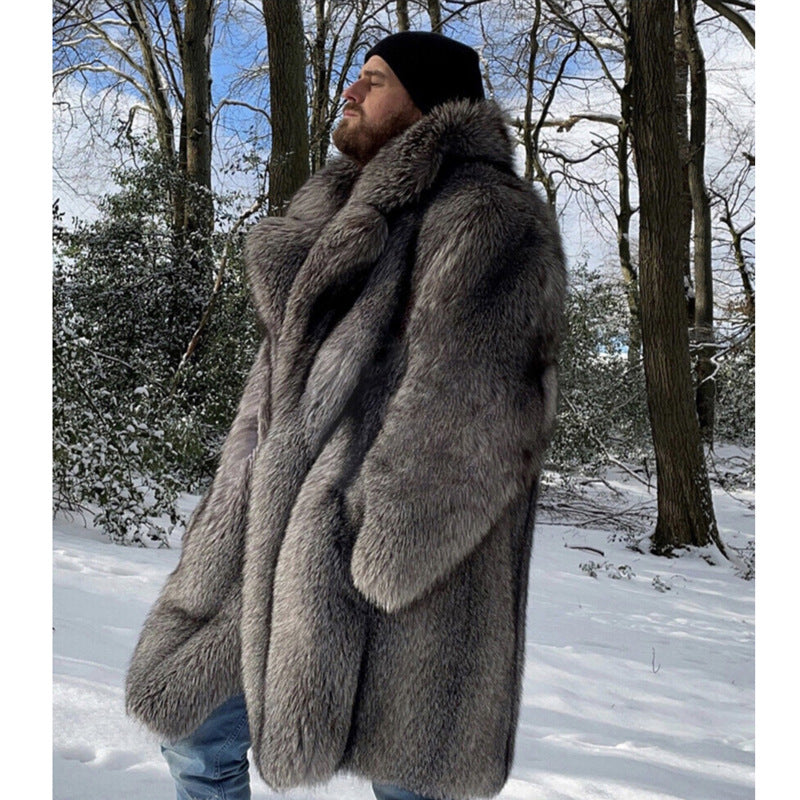 Imitation de fourrure pour hommes Renard fourrure longue coupe manteau