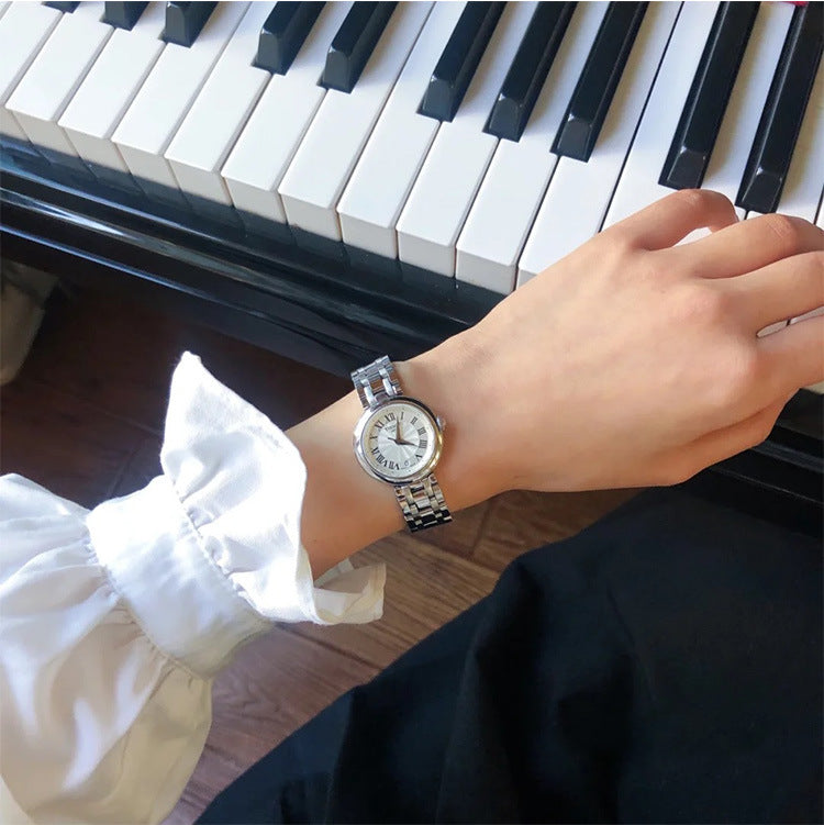 Bracelet en acier Quartz Petit cadran montre en cuir romain