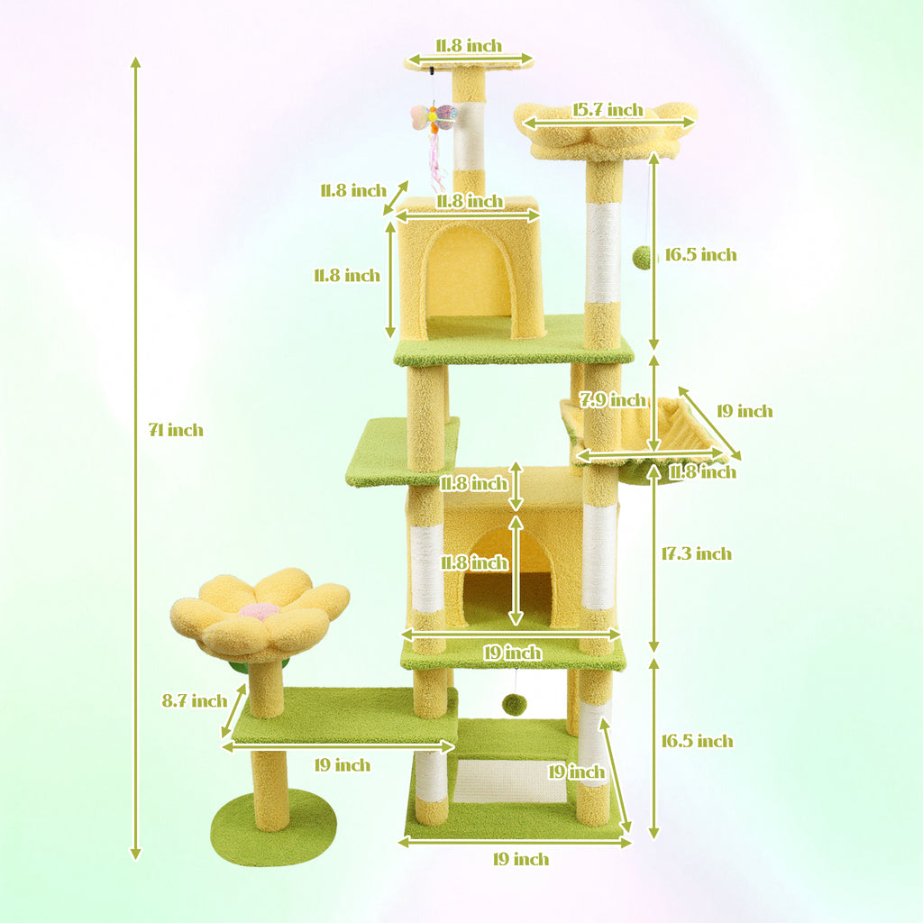 Arbre de fleurs de 71 pouces avec grand condo coussin de fleurs amovible et hamac jaune