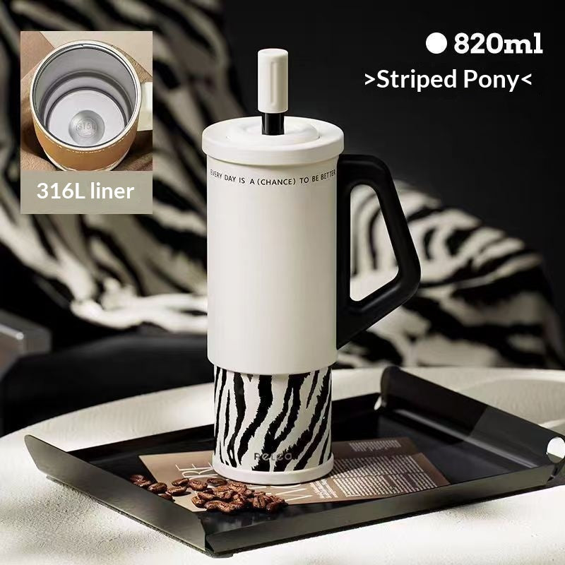 Ice brewing mug with stainless steel handle, large capacity car straw top for C