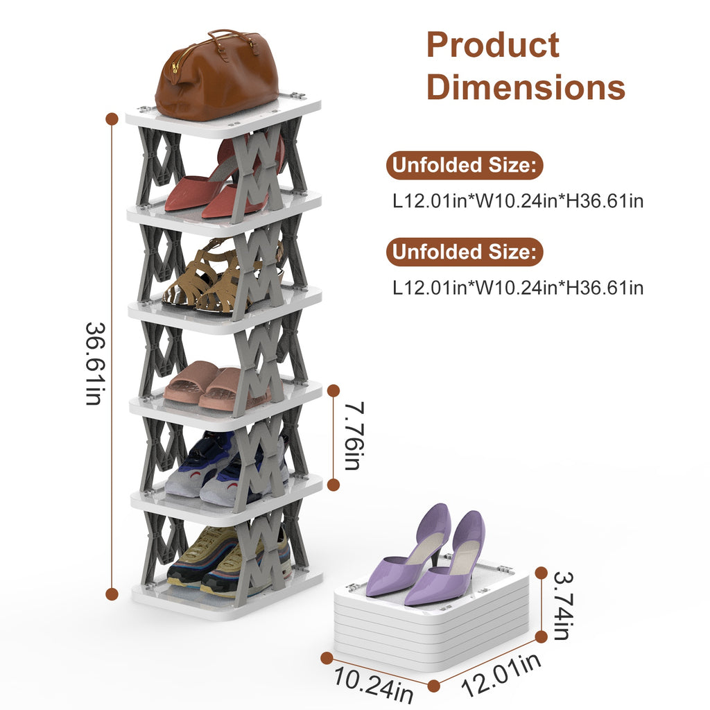6 Tier pliable Shoe Rack Vertical Shoe Organizer Narrow Shoe Rack pour petits espaces Espace