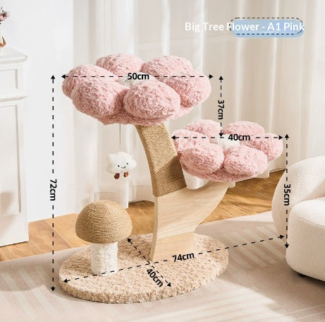 Arbre de chat compact et peu encombrant avec un nid cozy et un scratching durable en forme de champignons P