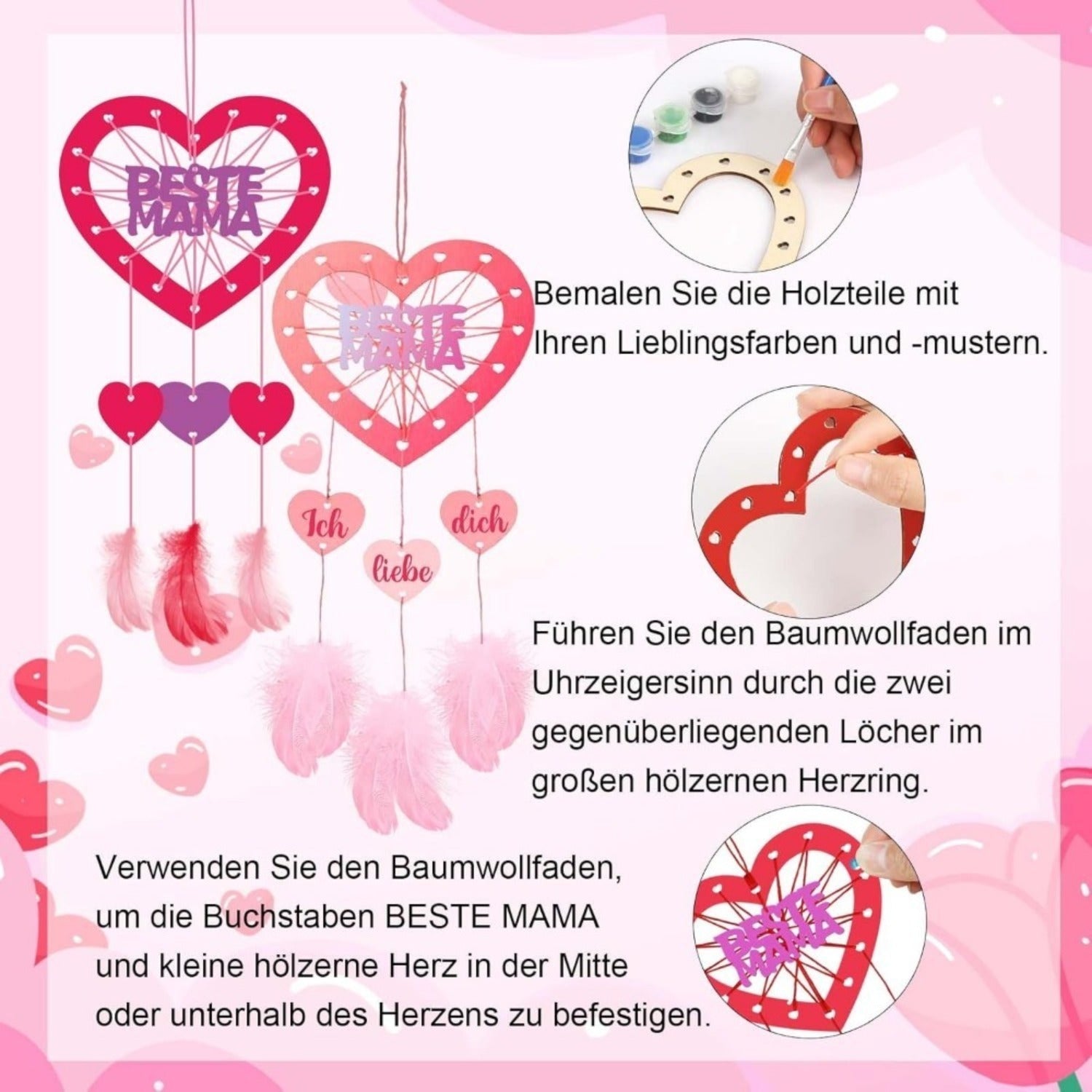 6 Sets of Heart Dreamcatcher Craft Kits pour les projets de bricolage
