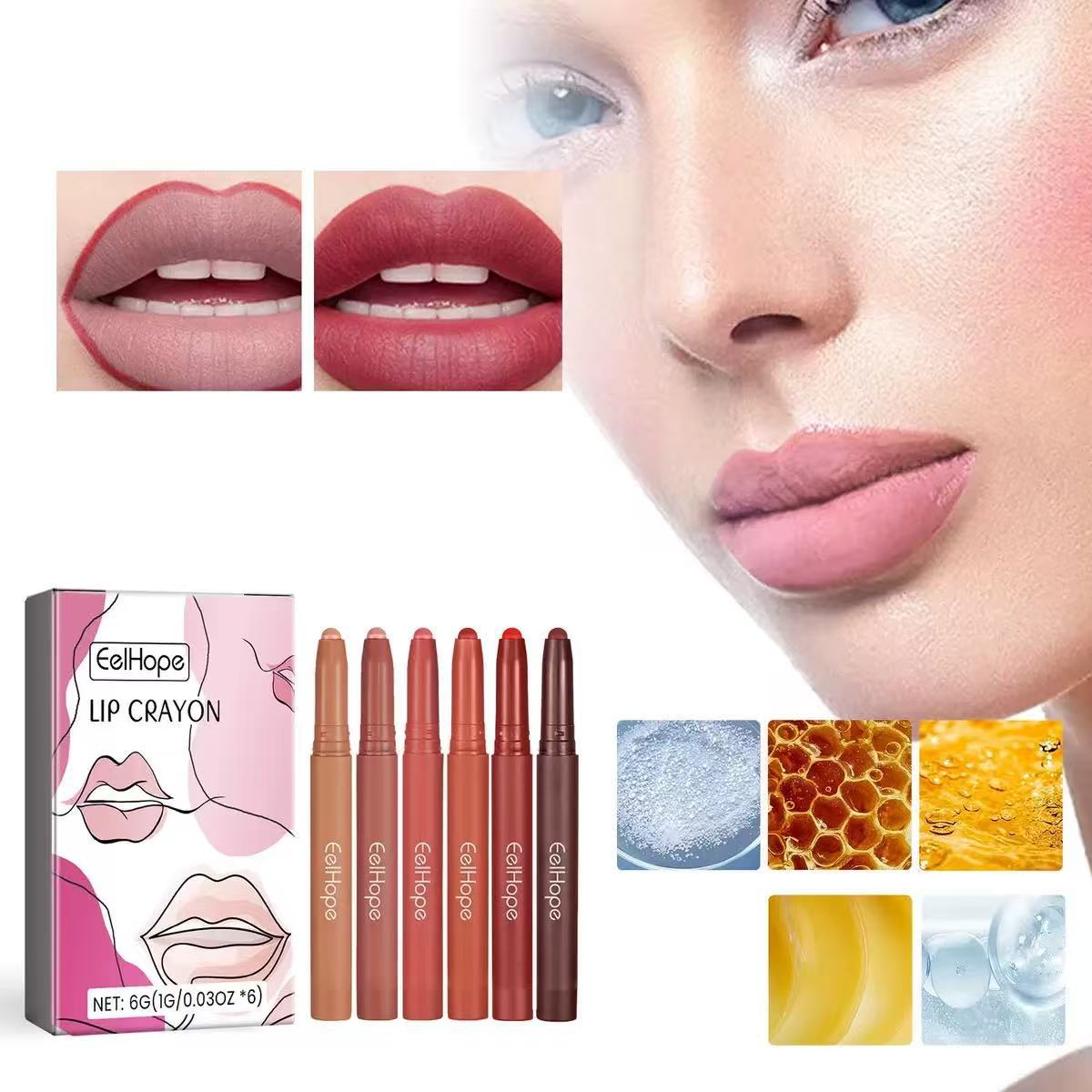 Ensemble de lin à lèvres naturel 6 couleurs Matte