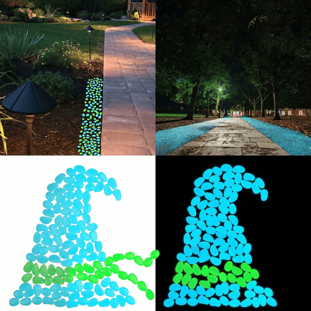 Ensemble de 200 pierres glows : 100 cailloux glossants verts et 100 bleu pour les parties – fournitures partielles