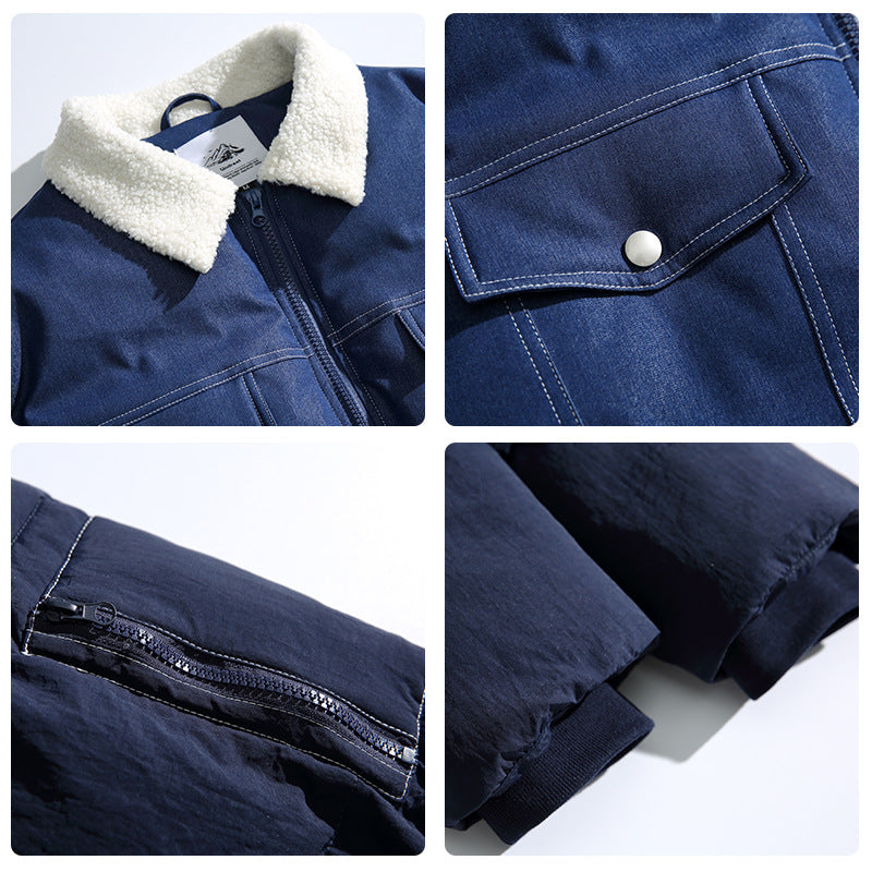 American Retro Patchwork Denim épaissi coton manteau rembourré hommes