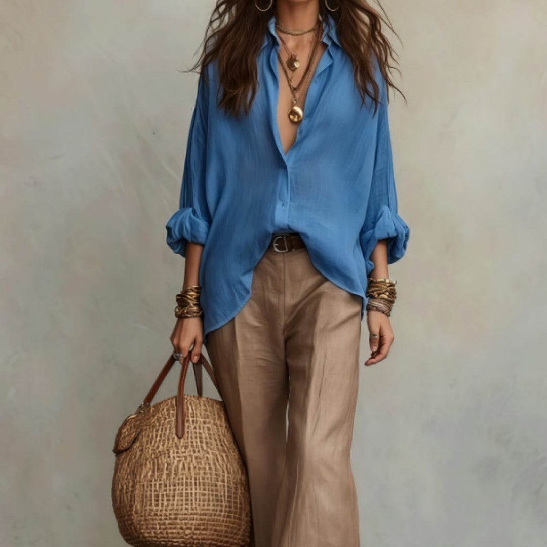 Une chemise légère en lin jumelée à un pantalon large