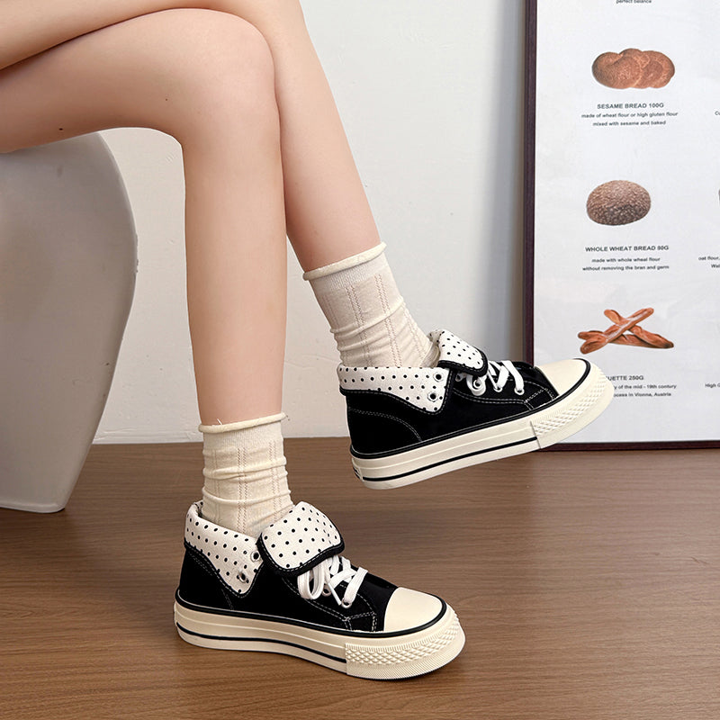 Printemps Toile Chaussures Mode Polka Dot Haut Femmes Chaussures Automne Polyvalent Platform Platf