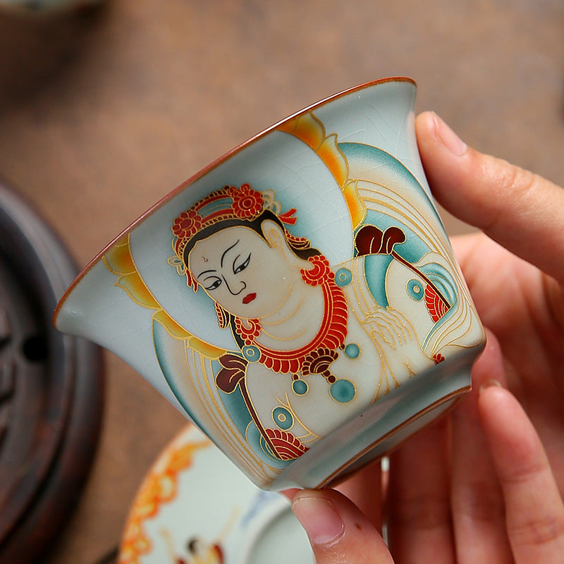 Ruyuan Dunhuang Hovering Lid Ceramic Bol à trois pièces à thé
