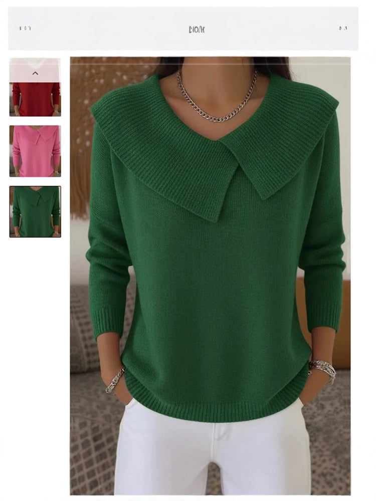 Mode Coréen Rétro Tempérament ludique Slim Lapel Sweater tricoté Lazy Tempérament