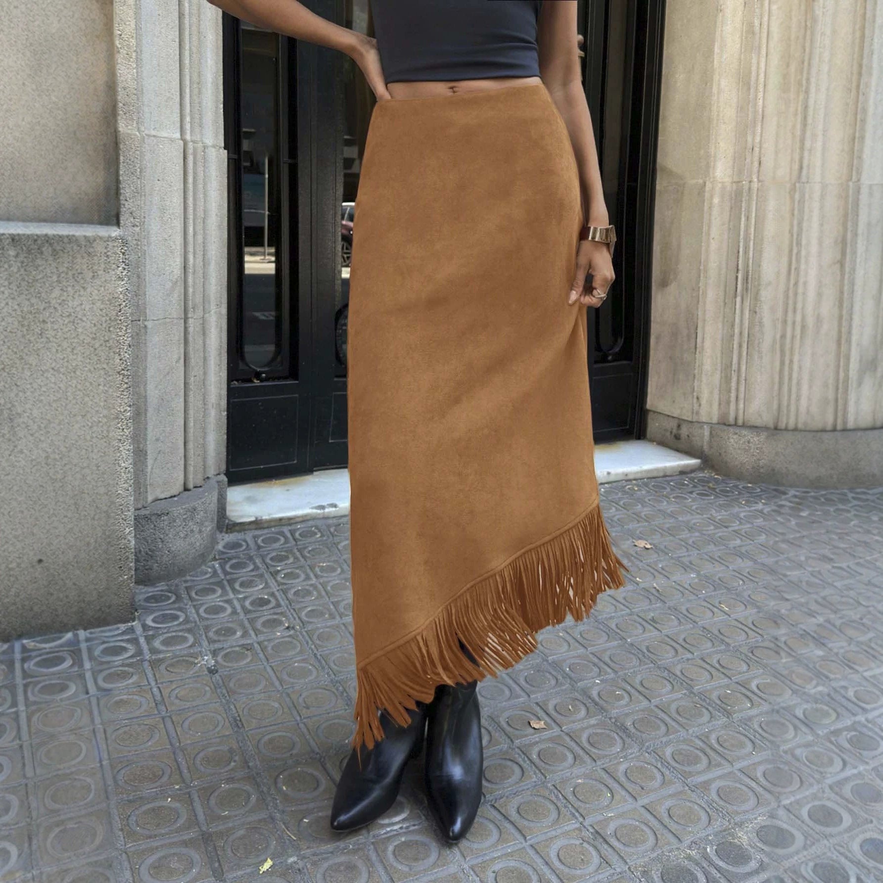Jupe longue asymétrique frange pour femmes