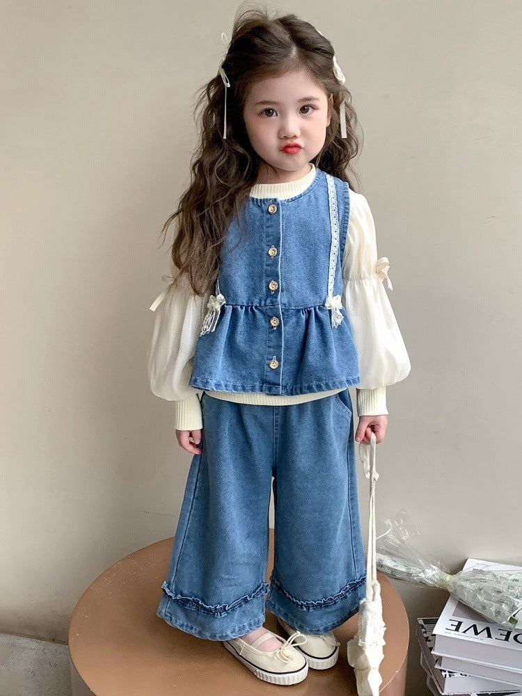 Pantalons de printemps à trois pièces pour filles Veste et large-lég