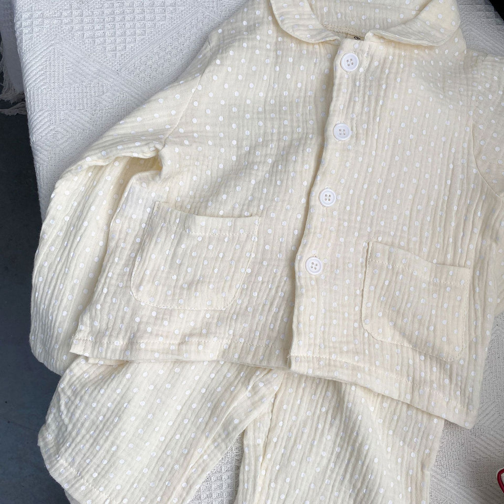 Pyjama pour enfants Cotton Gauze Polka Dot Longue Manches Deux pièces