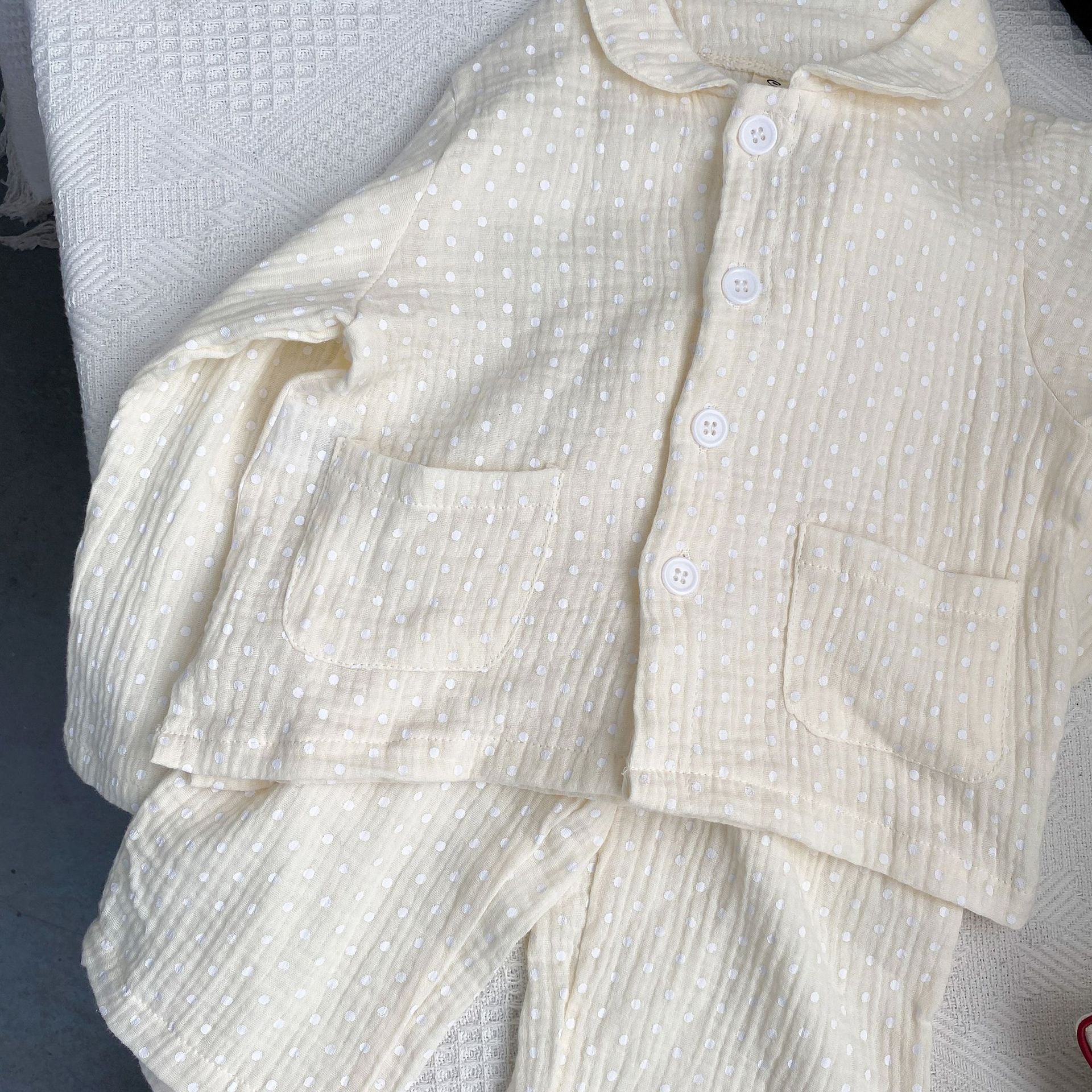 Pyjama pour enfants Cotton Gauze Polka Dot Longue Manches Deux pièces