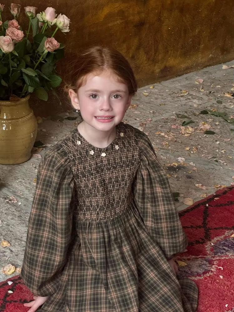 Robe Retro en Plaid des Enfants d'Automne
