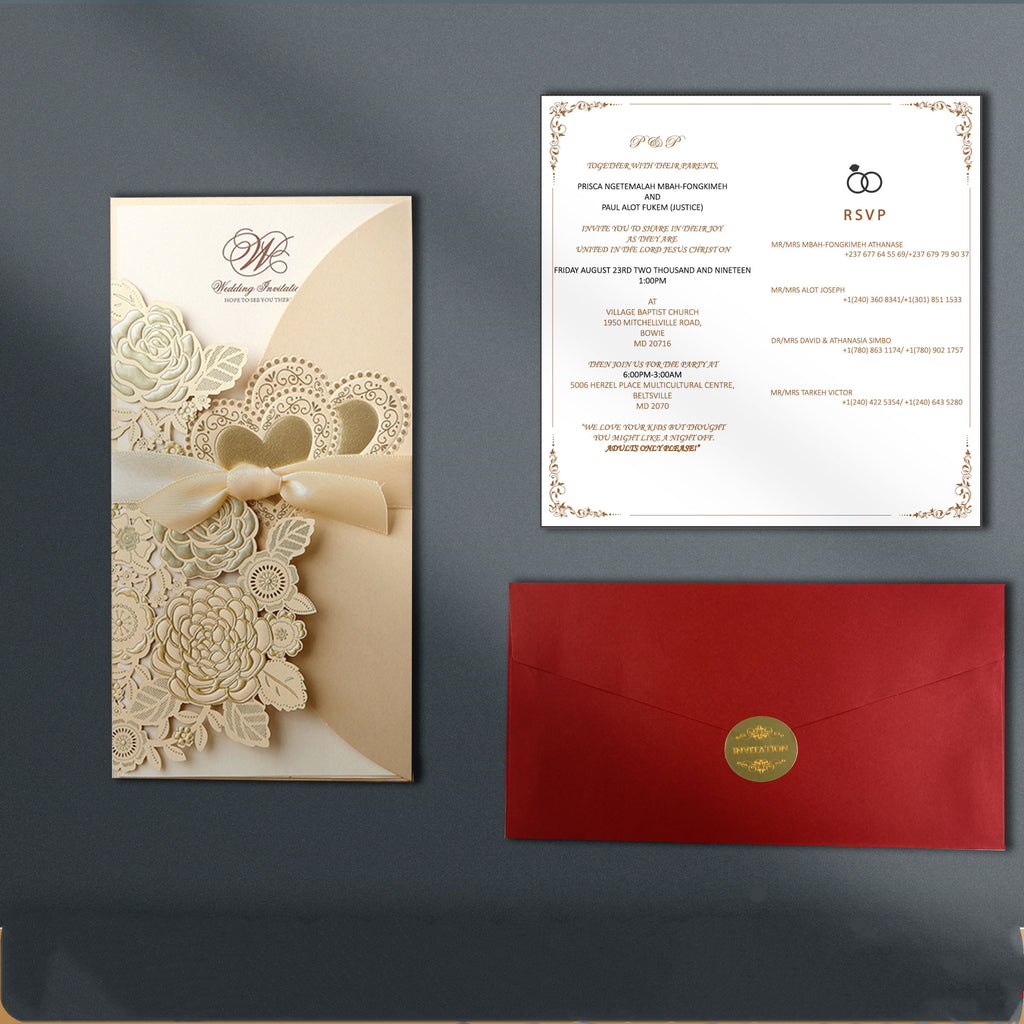 Invitation de mariage à ruban vertical de style chinois