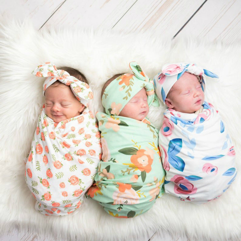 Nouveau-né Swaddle Cloth avec le lapin-oreille noeud bande de cheveux serviette