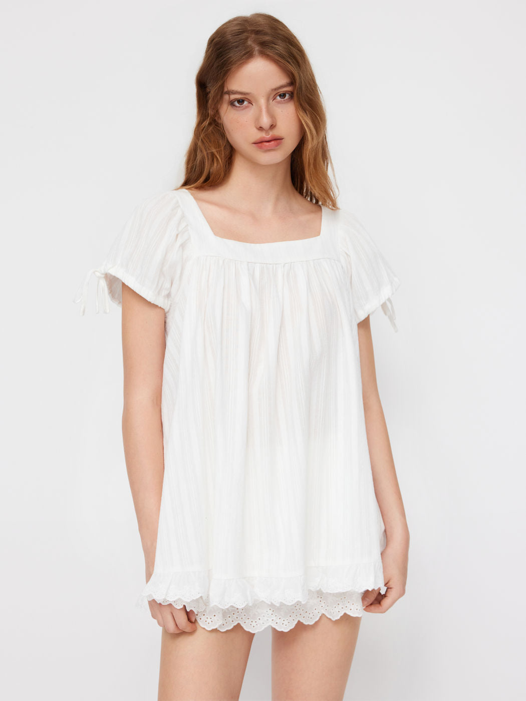 Chemise à manches courtes à col carré casual