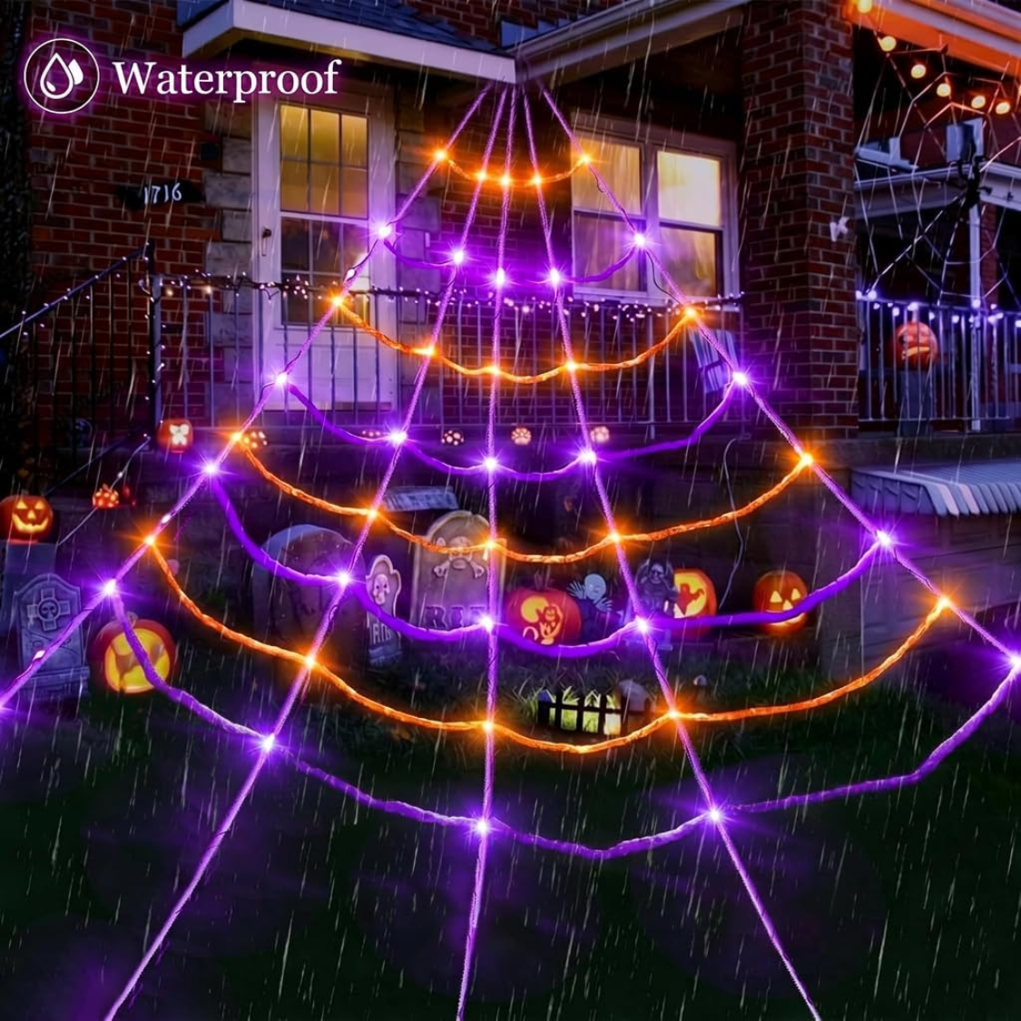 Halloween Lighted Spider Web avec 150 lumières LED Motion activée en plein air