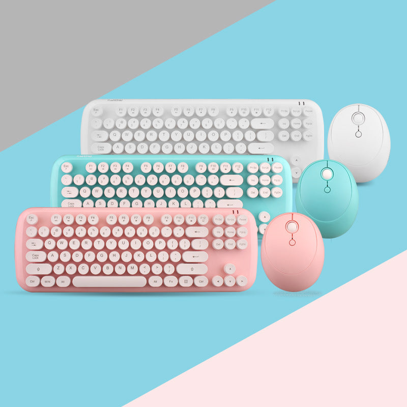 Wireless Keyboard and Mouse Set Girls Retro Color