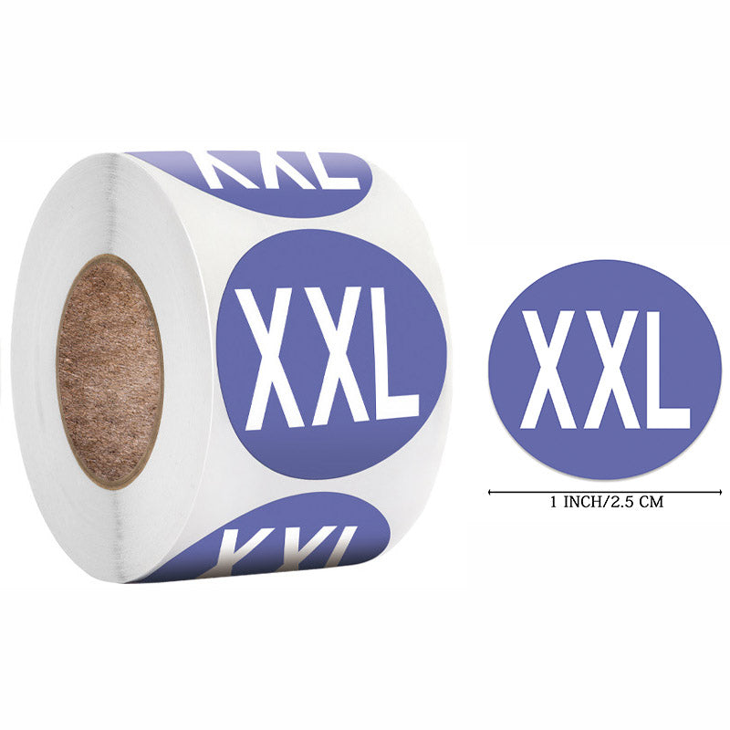 500 feuilles Roll Color Clothing S M L XL Taille Chapeau Sticker taille Sticker